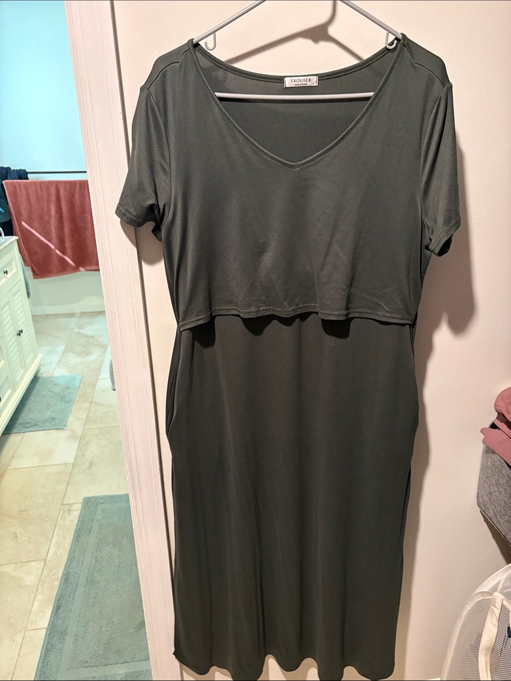 Olive V-Neck Short-Sleeve Nursing Dress